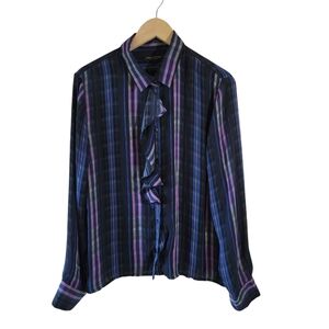 Banana Repuic Dillon Shirt XL Blue Plaid Ruffled Long Sleeve Peasant Corporate